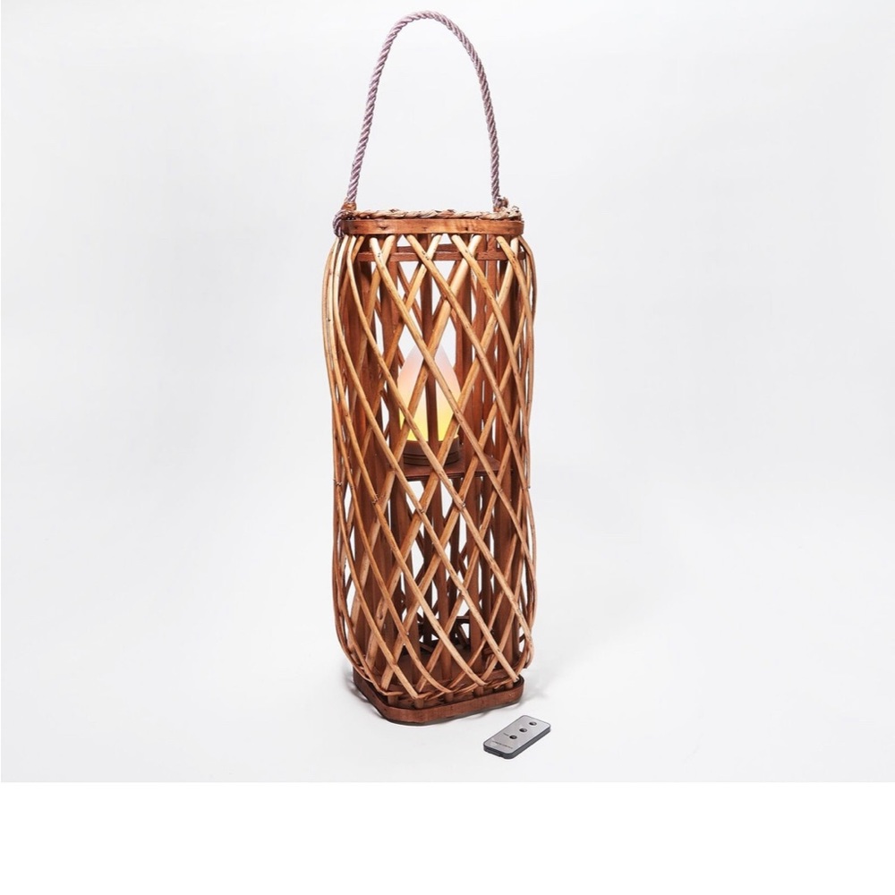 Wicker wedding lanterns with remote battery flicker flame set of 2